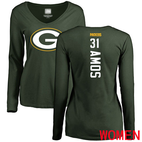 Green Bay Packers Green Women #31 Amos Adrian Backer Nike NFL Long Sleeve T Shirt->nfl t-shirts->Sports Accessory